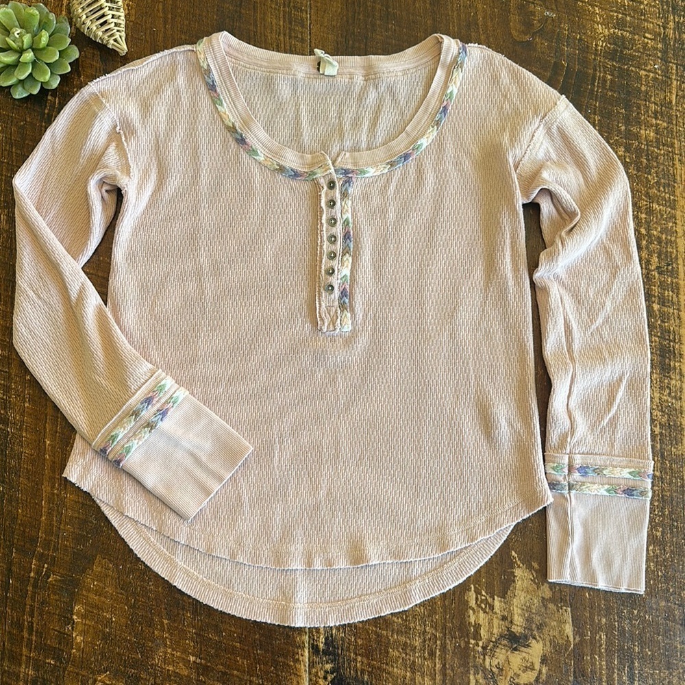 We The Free Pale Pink Thermal Henley with Trim